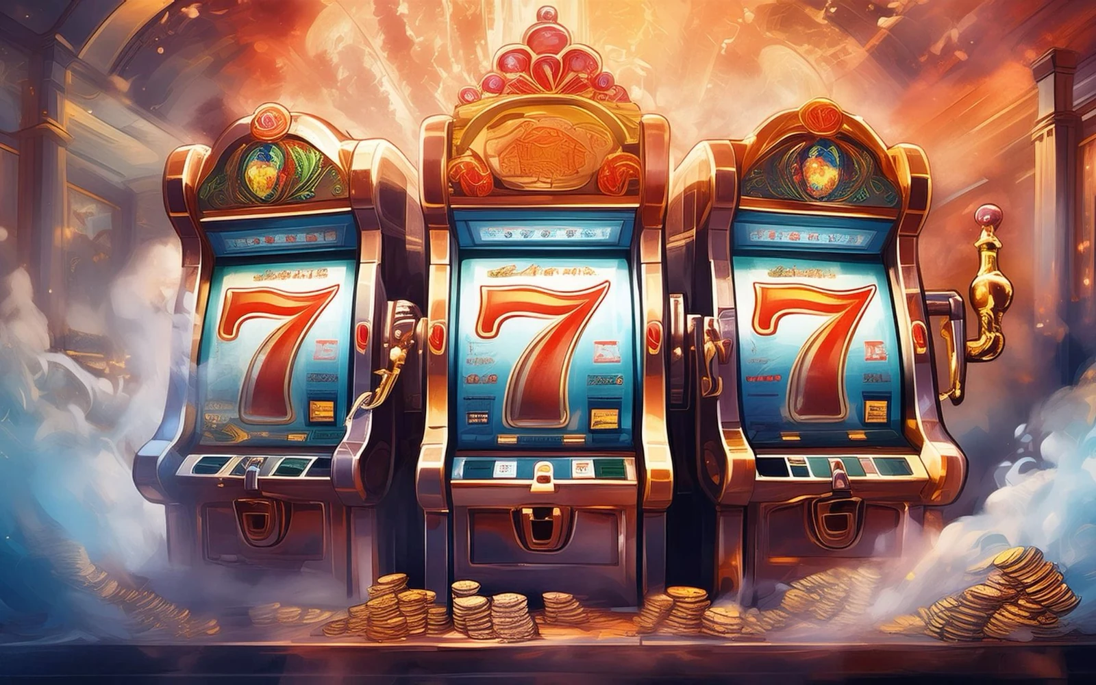 Reel slot digital dengan simbol bonus di layar permainan